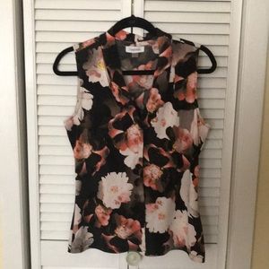 Black background blouse peach beige flowers